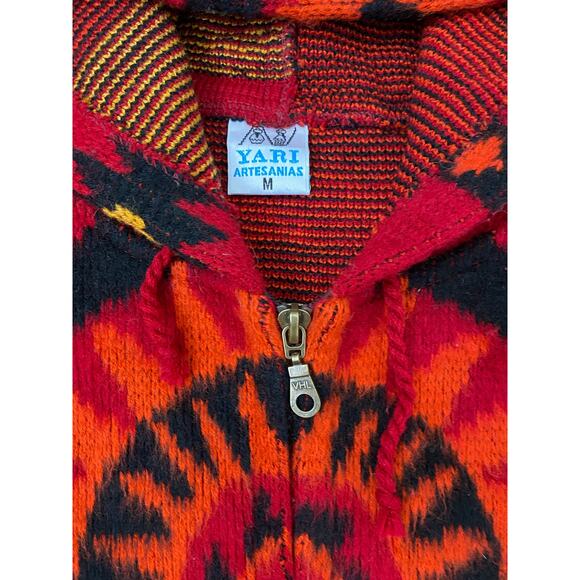 Yari Artesanias Ecuador wool dreamcatcher Aztec wool zip-up sweater hoodie, M - Picture 4 of 5